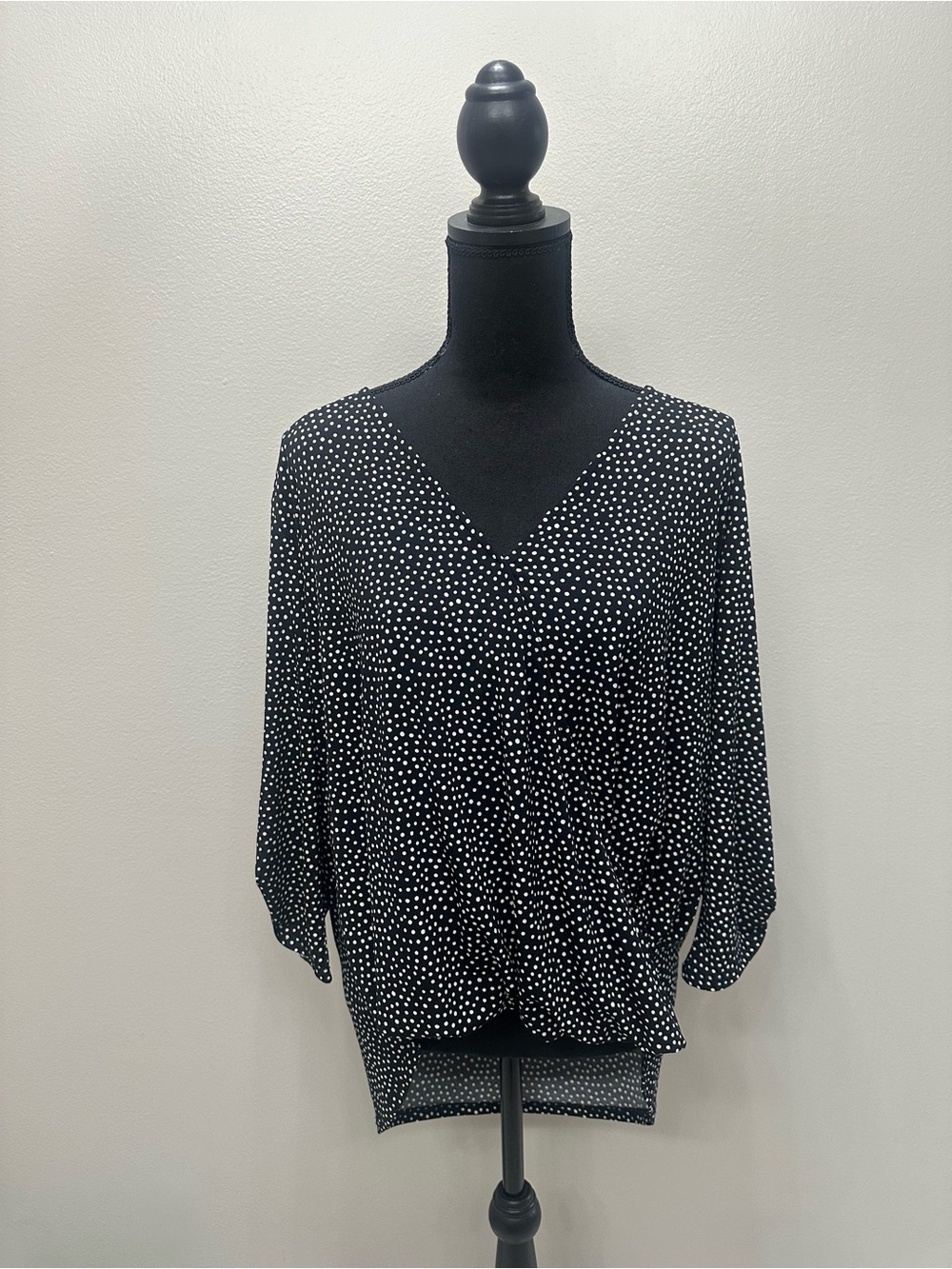 Beacon Black and White Polka Dot V-Neck Blouse